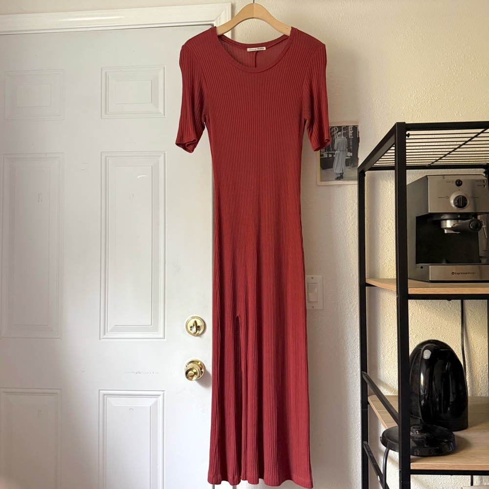 REFORMATION rust red stretch rib‎ ribbed knit short label midi maxi dress